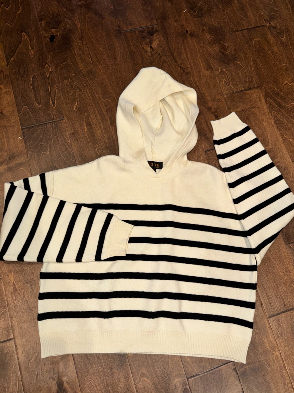 Truth Cream and Black Striped Hooded Sweater